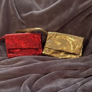 Neiman Marcus Glittering Red and Gold Clutch Duo